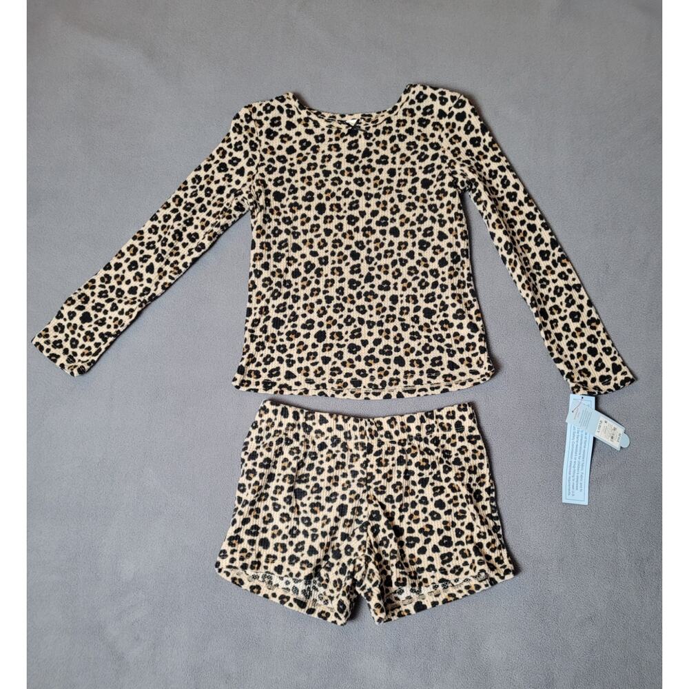 Cat & Jack 2pc Girls Long Sleeve Waffle Knit Leopard Print Pajamas Large 10/12